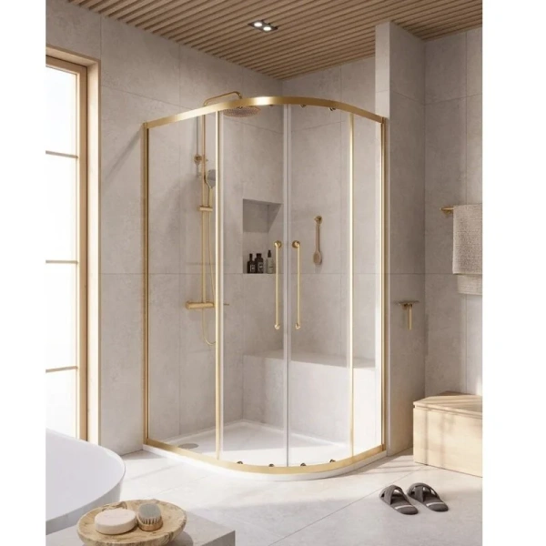 Душевой уголок Cezares Relax 120x90 см профиль брашированное золото стекло прозрачное RELAX-304-RH-2-120/90-C-BORO (детальная фотография)
