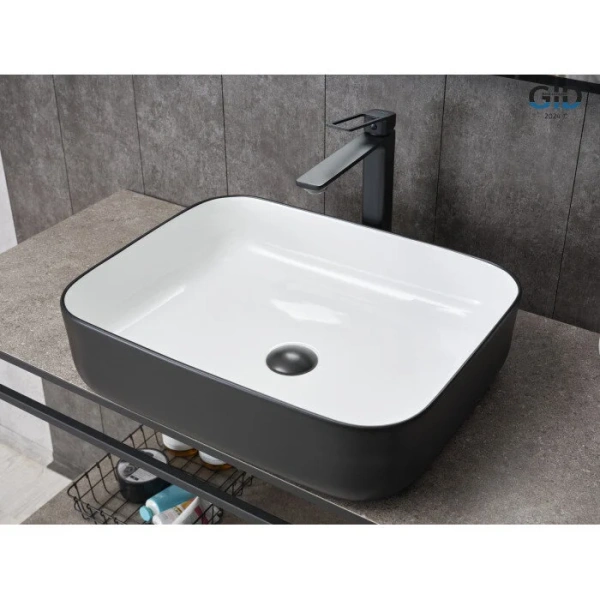 Раковина GID Geometrico Nc366 50 см белая/черная 52205 (детальная фотография), керамические