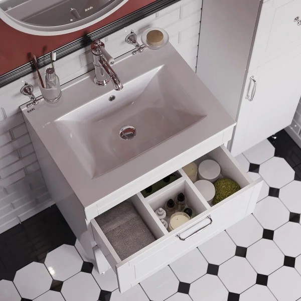 Тумба с раковиной напольная IDDIS Oxford OXF80W0i95K 80 см с перекатным организатором (детальная фотография), окрашенные, декорированные