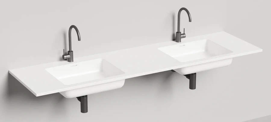 Раковина Salini Onda 180 см 2 чаши, белый матовый 1402202M (детальная фотография), современные, hi-tech