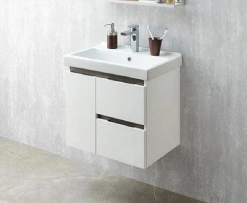 Тумба под раковину подвесная Акватон Рене 60 см белый глянцевый/грецкий орех - фото 1