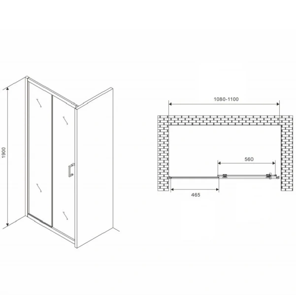 Душевая дверь в нишу Abber Schwarzer Diamant 110 см стекло прозрачное AG301105 (детальная фотография), современные, hi-tech
