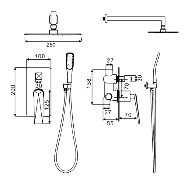 Душевой комплект Boheme Venturo встраиваемый (детальная фотография), душевые комплекты, наборы