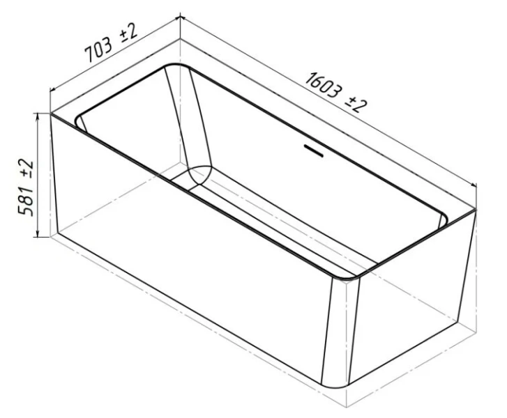Ванна из искусственного камня Belux Турин ТУ-1600 L, 4810924288875, 160 x 70 см, черный (детальная фотография), современныe, hi-tech