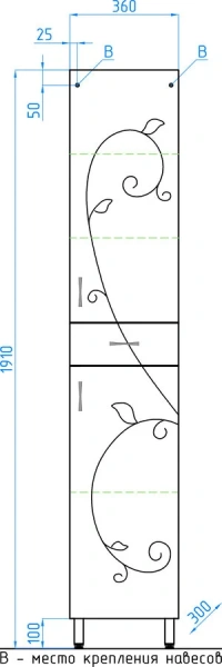 Шкаф-пенал напольный Style Line Эко Фьюжн 36 см белый ЛС-00000257 (детальная фотография), пристенные, высокие
