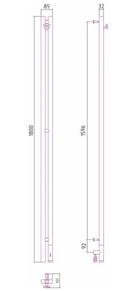 Полотенцесушитель электрический Сунержа Нюанс 3.0 8.5х180 см правый темный титан муар 15-5843-1853 (детальная фотография), современные, hi-tech