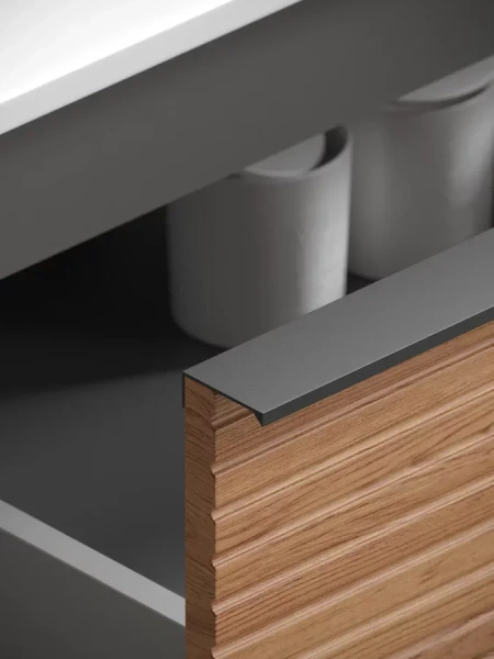 Тумба под раковину подвесная Sancos Delta 100 см левая дуб красный/графит DL100LGR (детальная фотография), окрашенные, под дерево