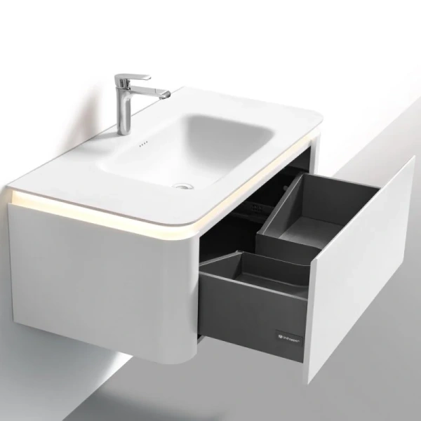 Тумба с раковиной подвесная Black&White Universe 100 см Milk white 9251000 (детальная фотография), подвесная, пристенная