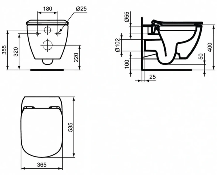 Унитаз подвесной Ideal Standard Tesi безободковый T536001 (детальная фотография), подвесные, встраиваемые