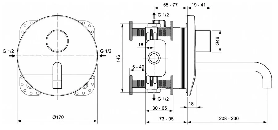 Смеситель для раковины Ideal Standard Ceraplus A6154 встраиваемый (детальная фотография), современные, hi-tech