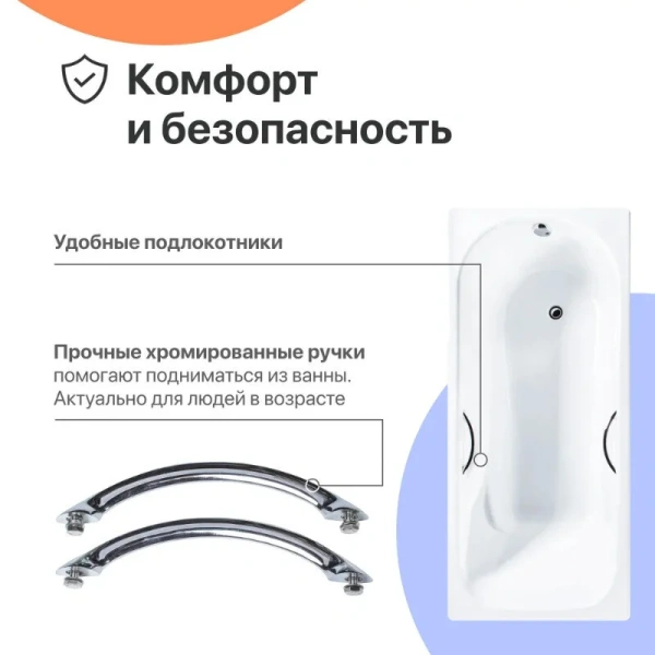 Чугунная ванна Diwo Ярославль, 170 x 75 см, с ножками, с ручками, цвет белый, DY0015/D0017/D0018 (детальная фотография), в наличии