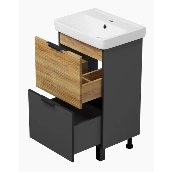 Тумба под раковину напольная Misty Форест 50 см дуб Вотан/антрацит Э-Фор-07050-0219-2Я (детальная фотография), 50 см