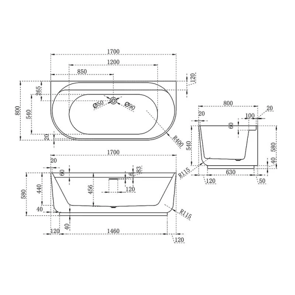 Ванна акриловая Vincea 170x80 см белая VBT-621B (детальная фотография), акриловые