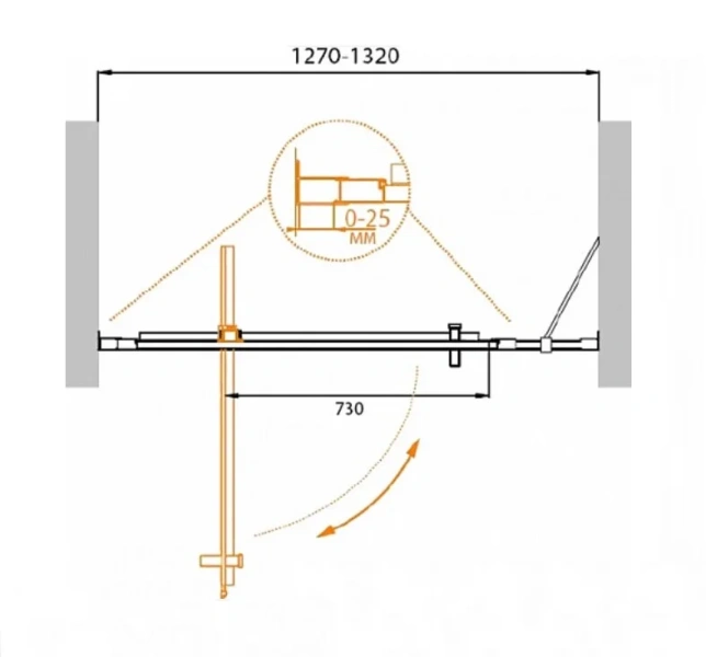 Душевая дверь в нишу Cezares Molveno 130 см стекло прозрачное MOLVENO-BA-11-100+30-C-Cr-IV (детальная фотография), современные, hi-tech
