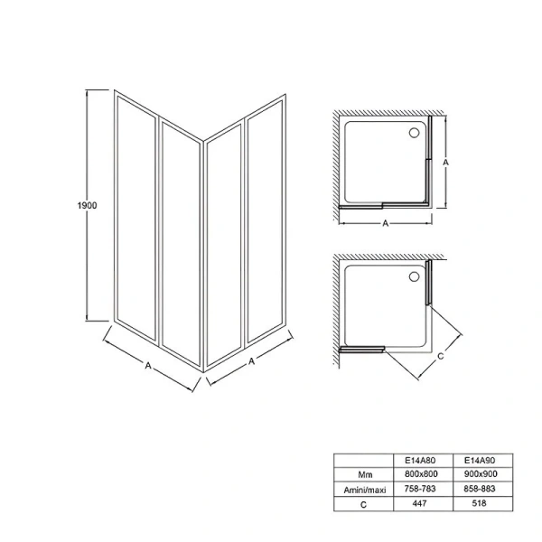Душевой уголок Jacob Delafon Serenity 90х90 см стекло прозрачное, профиль хром E14A90-GA (детальная фотография), прямоугольные, квадратные
