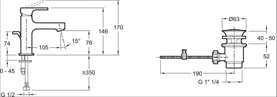 Смеситель для раковины Jacob Delafon Strayt mini однорычажный E8776-CP (детальная фотография), для раковины