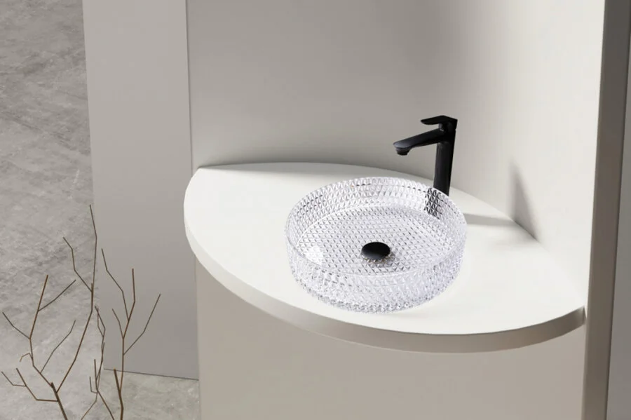 Раковина Abber Glas AK2301 39,5 см стеклянная (детальная фотография), накладные (на столешницу), пристенные