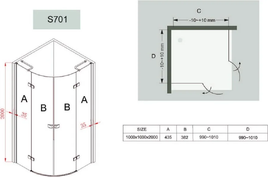 Душевой уголок Black&White Stellar Wind 100x100 см профиль хром стекло прозрачное 7011010 (детальная фотография), полукруглые, четверть круга