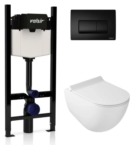Унитаз с инсталляцией Valsir Dream с черной матовой клавишей KIT VSBM 7317 Std P1 (детальная фотография)