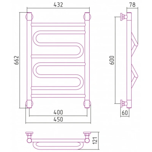 Полотенцесушитель водяной Сунержа Элегия+ 40х60 см темный титан муар 15-0205-6040 (детальная фотография), современные, hi-tech