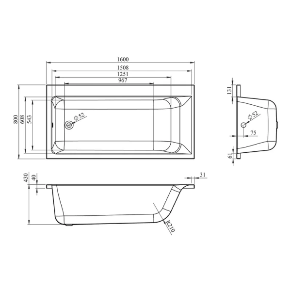 Ванна акриловая Lavinia Boho Catani 160x80 см левая 3712160L (детальная фотография), 160 см