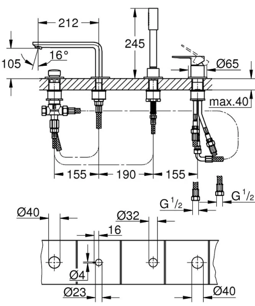 Смеситель для ванны Grohe Lineare 19577DC1 (детальная фотография), для ванны
