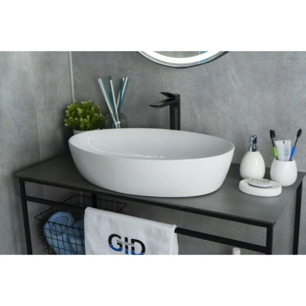 Раковина GID Lago N9433 61 см белая 51148 (детальная фотография), керамические