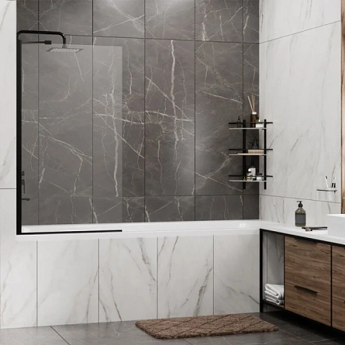 Шторка для ванны WasserKRAFT Berkel 80x140 см профиль черный - фото 2