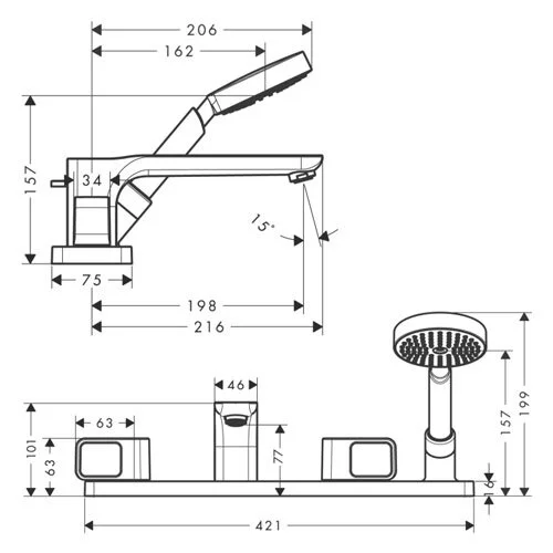 Смеситель на борт ванны Axor Urquiola 11443000 (детальная фотография), для ванны