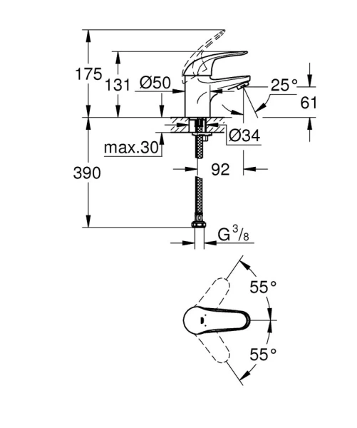 Смеситель для раковины Grohe Euroeco хром 32734000 (детальная фотография), для раковины