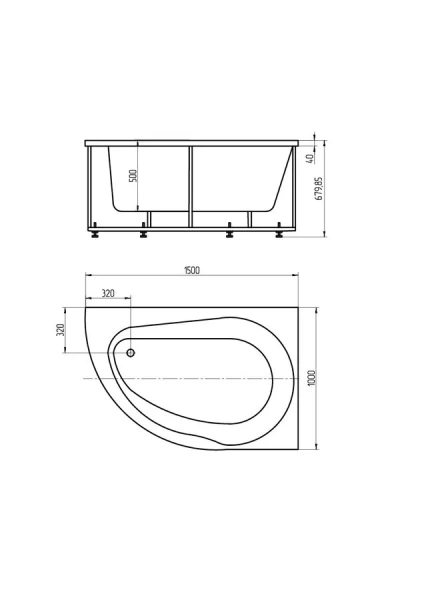 Ванна акриловая Акватек Вирго VIR150-000 150x100 см асимметричная (детальная фотография), акриловые