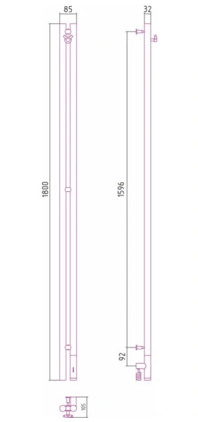 Полотенцесушитель электрический Сунержа Нюанс 3.0 8.5х180 см правый без покрытия 00-5843-1853 (детальная фотография), современные, hi-tech