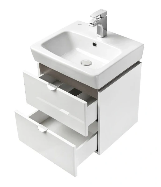 Тумба с раковиной подвесная Акватон Скай 1A238201SY010 60 см с двумя выдвижными ящиками (детальная фотография), подвесная, пристенная