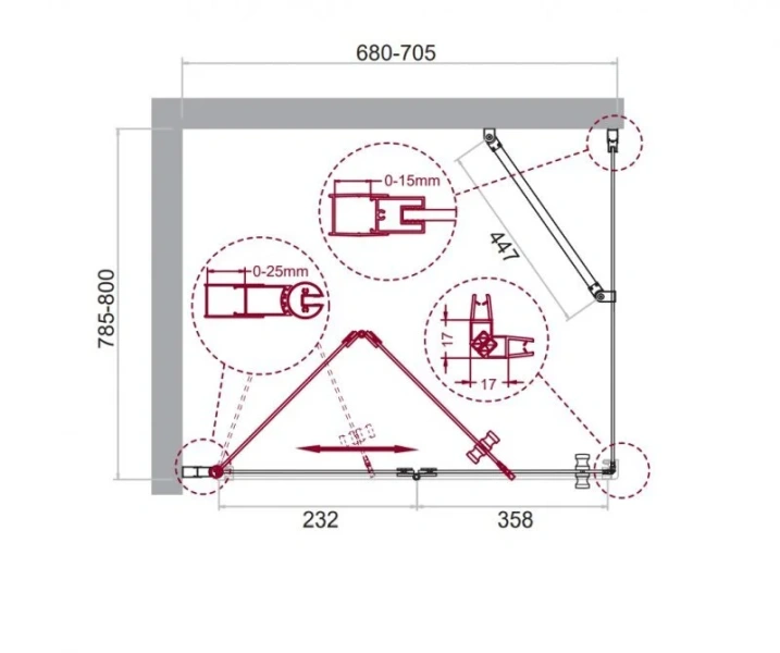 Душевой уголок BelBagno Albano 70х80 см с прозрачным стеклом, профиль хром ALBANO-ASH-1-70/80-C-Cr (детальная фотография), прямоугольные