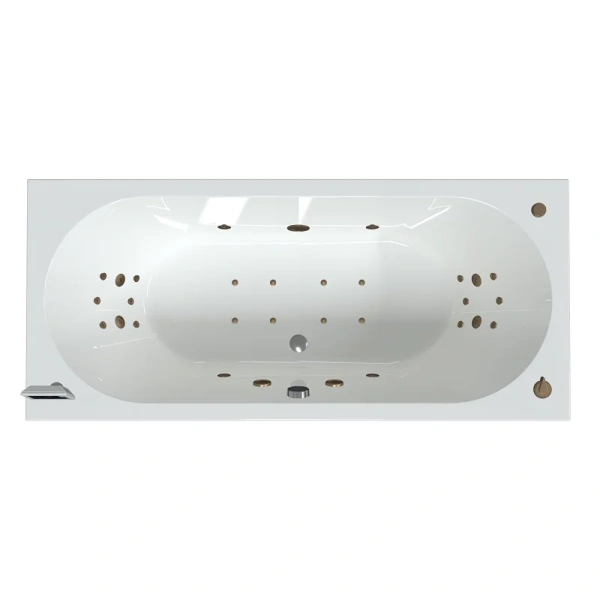 Акриловая ванна Радомир Вальс 1-01-4-0-1-195К, 200 x 100 см, каркас, фронтальный экран, сифон, слив-перелив автомат в комплекте, белая/бронза (детальная фотография), прямоугольные