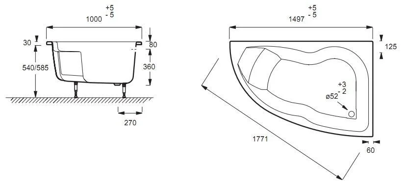 Ванна гидромассажная акриловая Jacob Delafon Micromega Tonus, правая 170 х 105 см, E5TN1180-00, каркас в подарок E5TN1180RU-00 (детальная фотография), акриловые