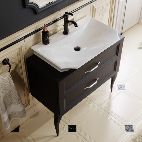 Тумба под раковину напольная Aqwella LaDonna 85 см черная LAD0108BLK (детальная фотография), напольная, пристенная