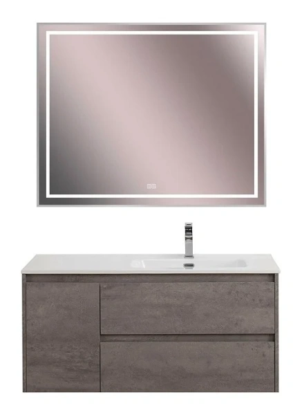 Тумба под раковину подвесная BelBagno Kraft 100 см правосторонняя Cemento Grigio KRAFT-1000-2C-1A-SO-CG-R (детальная фотография), недорогo, комплект (набор)