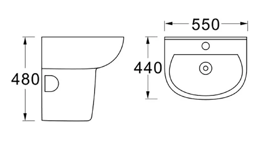 Раковина Акватек 55 см белая AQ5420-00 (детальная фотография), подвесные, на полупьедестал, на пьедестал, пристенные