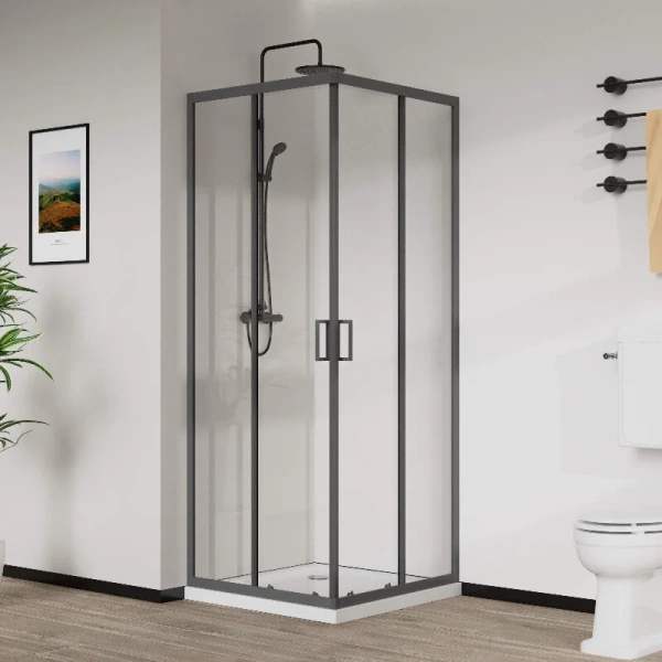 Душевой уголок Vincea City 90х90 см профиль вороненая сталь стекло прозрачное VSS-5CT900CLGM (детальная фотография)