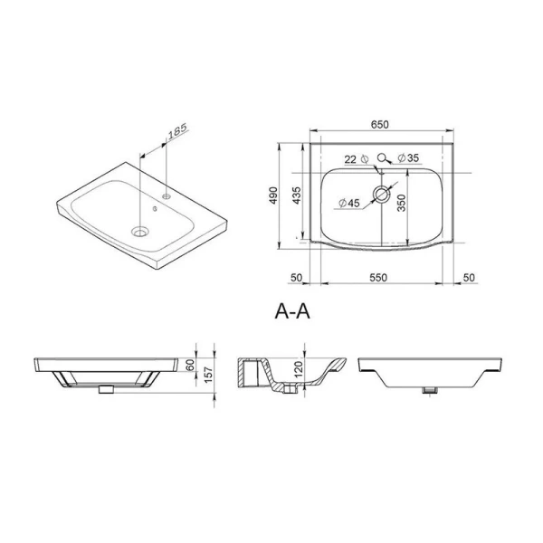 Раковина мебельная Am.Pm Like 65 см керамическая M80WCC0652WG (детальная фотография), в наличии