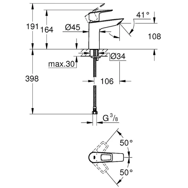 Смеситель для раковины Grohe BauLoop хром 23917001 (детальная фотография), для раковины