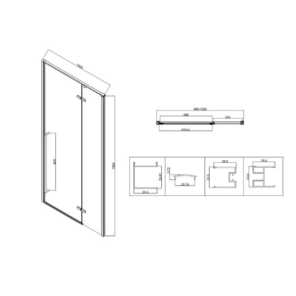 Душевая дверь в нишу Vincea Slim-N 100 см профиль вороненая сталь стекло прозрачное VDPH-5SN100CLGM (детальная фотография), современные, hi-tech