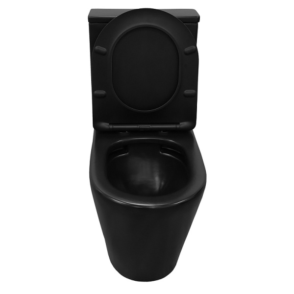Унитаз компакт Azario Black Queen черный матовый AZ-8380 (детальная фотография), безободковые, сиденье с микролифтом , с антивсплеском, компакт, низкие