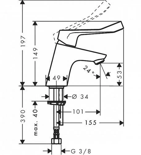 Смеситель для раковины Hansgrohe Focus с длинной рукояткой 31914000 (детальная фотография), для раковины