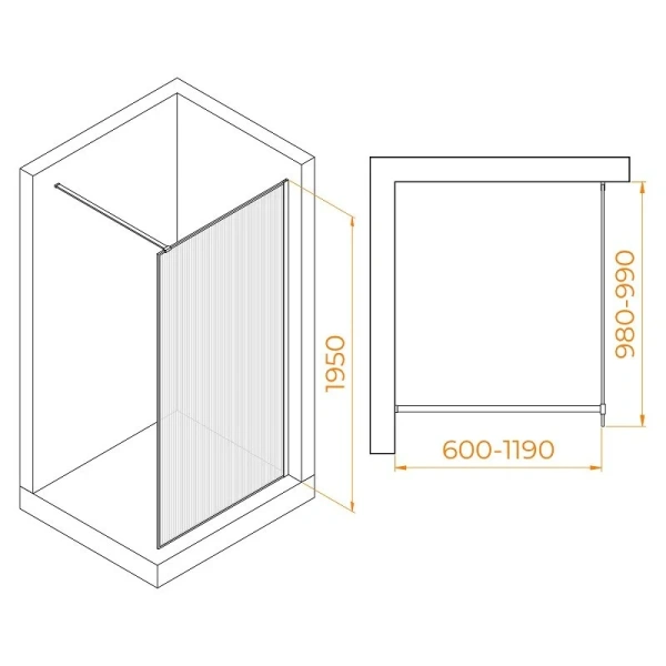 Душевая перегородка RGW Walk In WA-08W 100 см профиль белый 06100810-155 (детальная фотография), современные, hi-tech