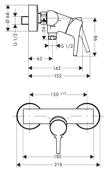 Смеситель для душа Hansgrohe Talis S однорычажный 72600000 (детальная фотография), для душа
