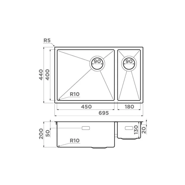 Мойка для кухни Omoikiri Taki 69-2-U/IF-LG 499 69 см врезная 4997051 (детальная фотография), врезные