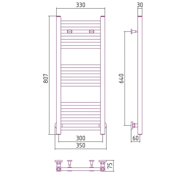 Полотенцесушитель водяной Сунержа Модус 30х80 см шампань 020-0250-8030 (детальная фотография), современные, hi-tech