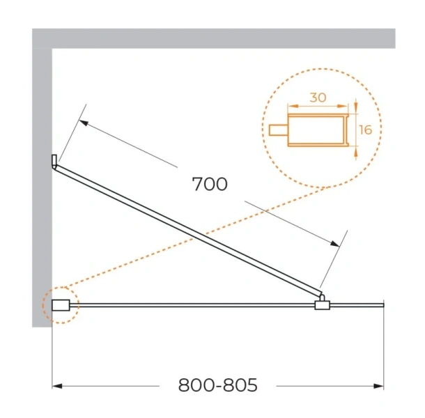 Шторка для ванны Cezares Liberta 80х155 см профиль хром LIBERTA-V-1-TB-80/155-C-Cr (детальная фотография), 80 см